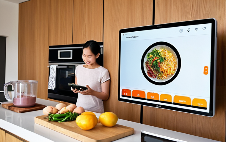 **Prompt 1 (Modern Smart Kitchen for Health & Efficiency):** A bright, inviting modern kitchen equipped with integrated smart appliances. A happy Malaysian family, including a mother, father, and child, is effortlessly preparing a healthy meal. A smart refrigerator screen shows a digital inventory, a sleek air fryer is actively cooking, and a smart kitchen scale is precisely measuring ingredients. The scene emphasizes convenience, nutritional accuracy, and a warm family atmosphere enabled by technology. Soft, natural lighting.